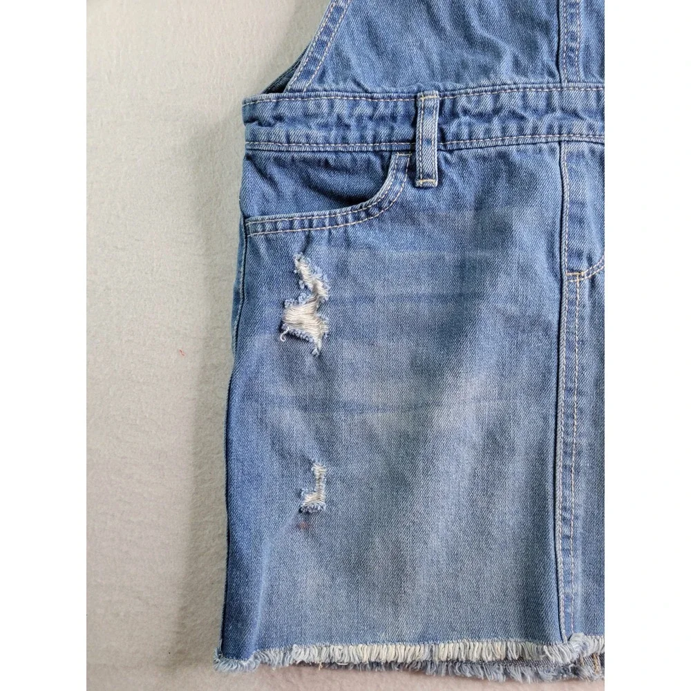 Childrens Place Girls Distressed Denim Overall Dress Medium Wash Size 6X 7